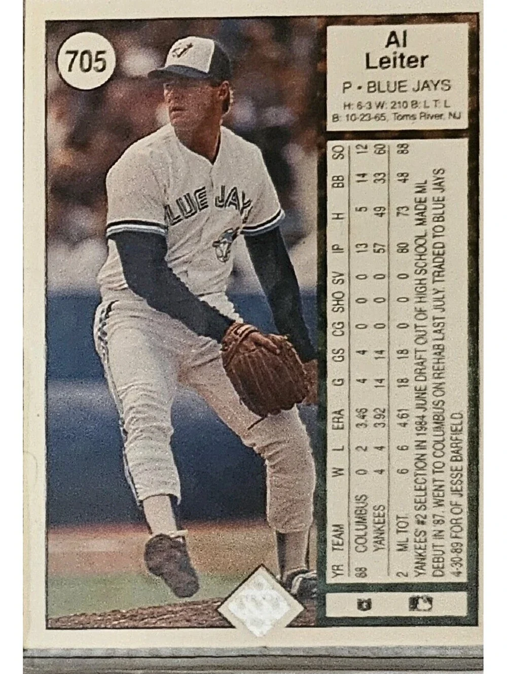 1989 Upper Deck Al Leiter Toronto Blue Jays #705